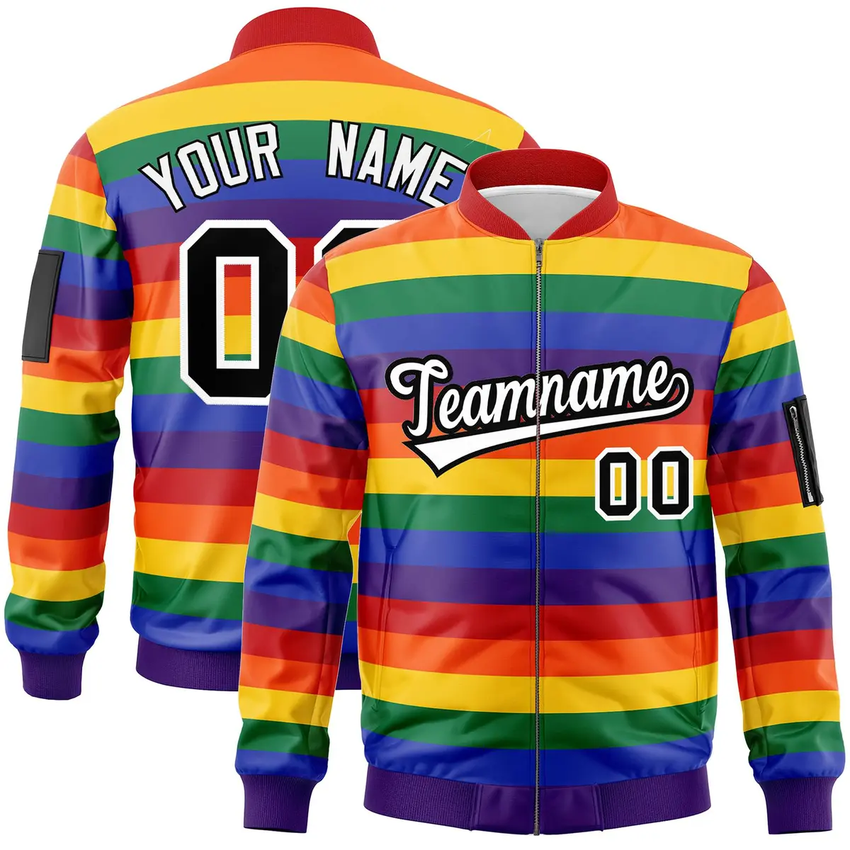 LGBT Rainbow Pride Month Full-Snap Color Block Letterman Bomber Jacket
