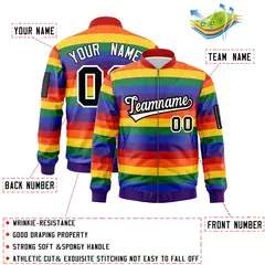 LGBT Rainbow Pride Month Full-Snap Color Block Letterman Bomber Jacket 2