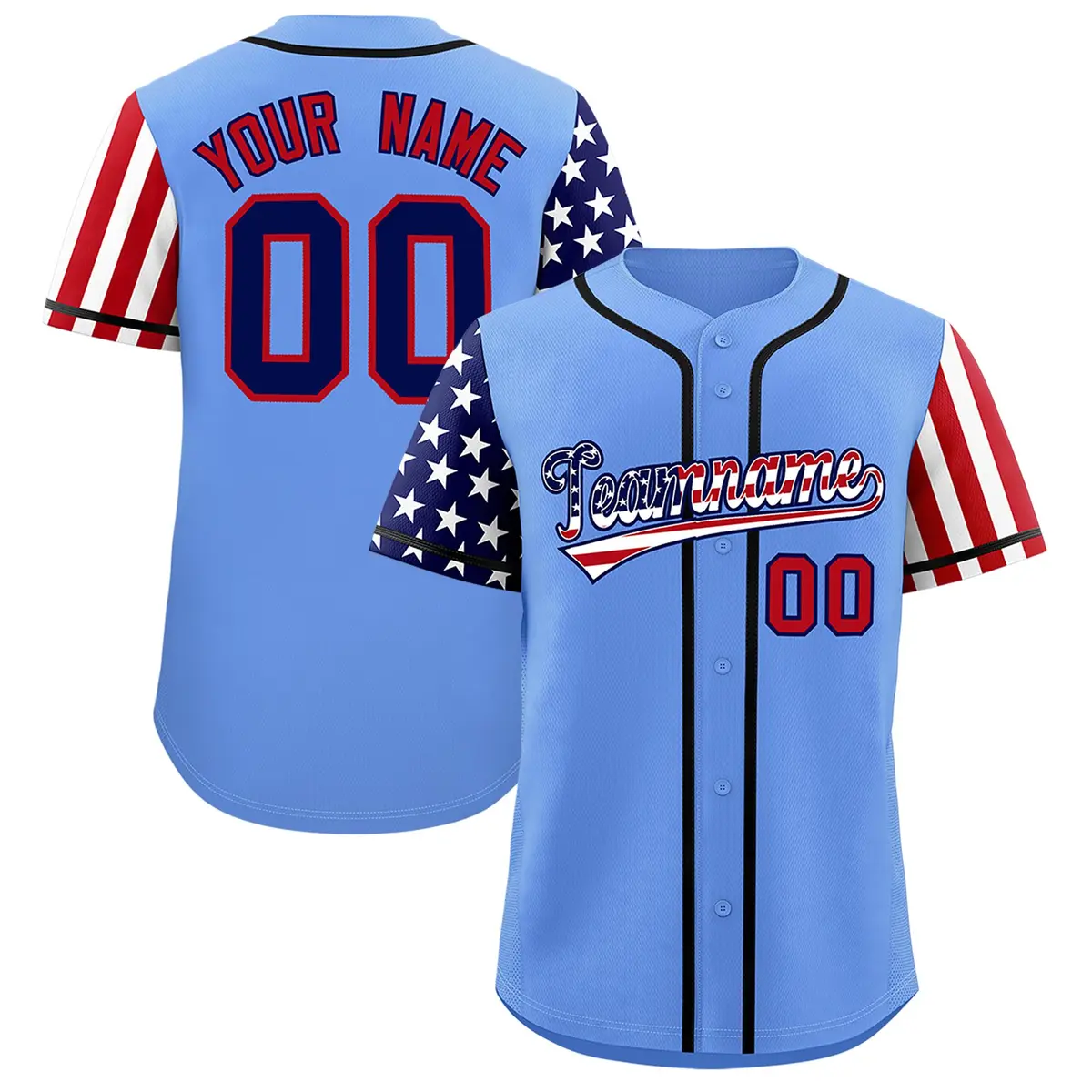Light Blue American Flag Design Baseball Jersey