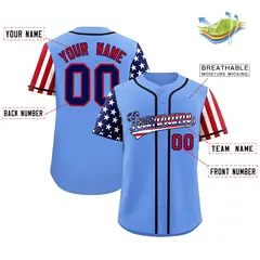 Light Blue American Flag Design Baseball Jersey 2