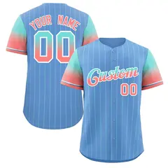 Light Blue Aqua Red-White Stripe Gradient Baseball Jersey
