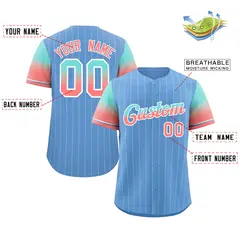 Light Blue Aqua Red-White Stripe Gradient Baseball Jersey 2