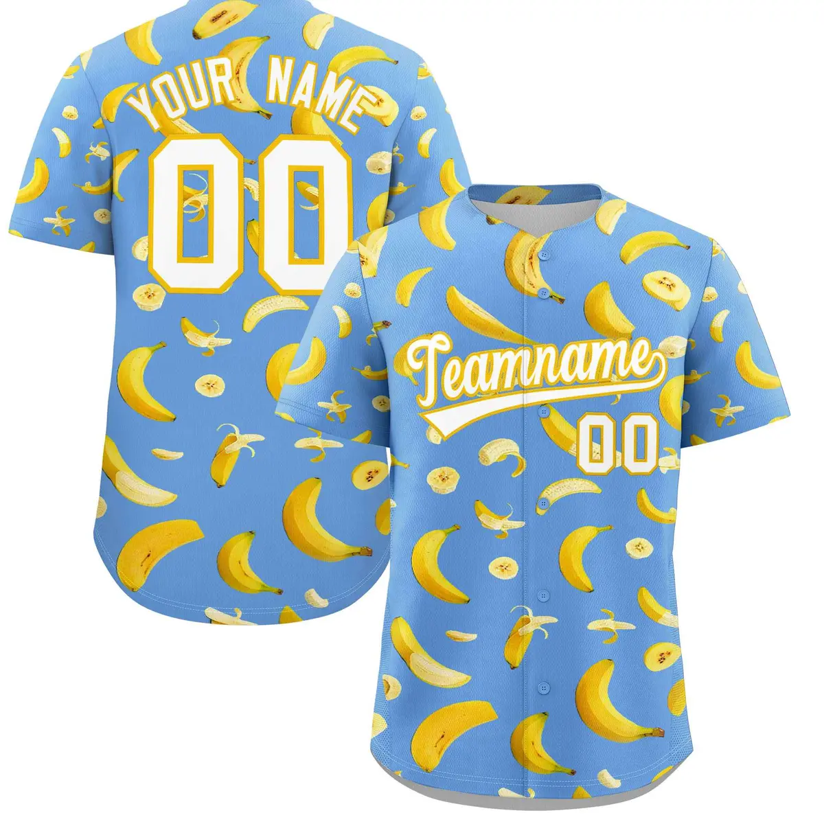 Light Blue Banana Graffiti Pattern Fashion Baseball Jersey