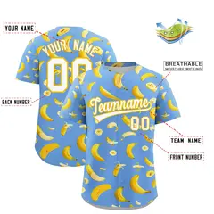 Light Blue Banana Graffiti Pattern Fashion Baseball Jersey 2