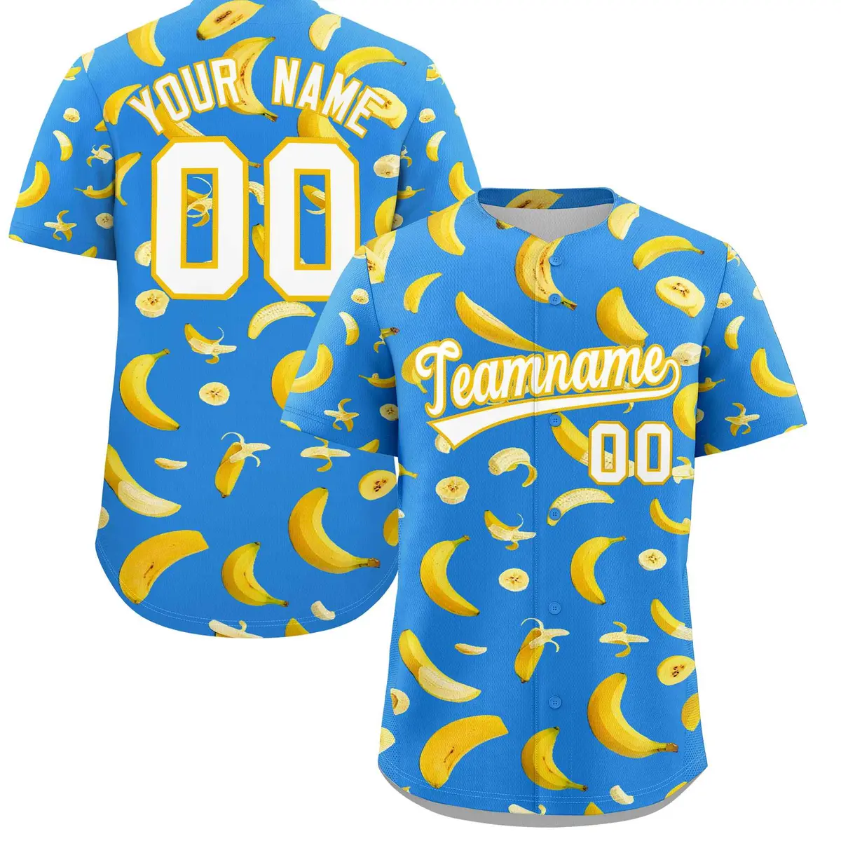 Light Blue Banana Graffiti Pattern Fashion Baseball Jersey