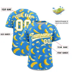 Light Blue Banana Graffiti Pattern Fashion Baseball Jersey 2