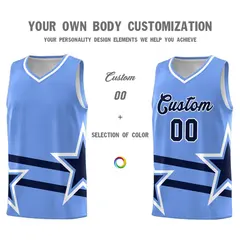 Light Blue Basketball Kit Navy Star Pattern and Double Lines 3