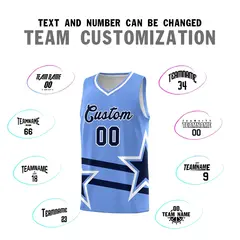 Light Blue Basketball Kit Navy Star Pattern and Double Lines 4