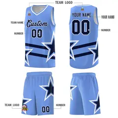 Light Blue Basketball Kit Navy Star Pattern and Double Lines 5
