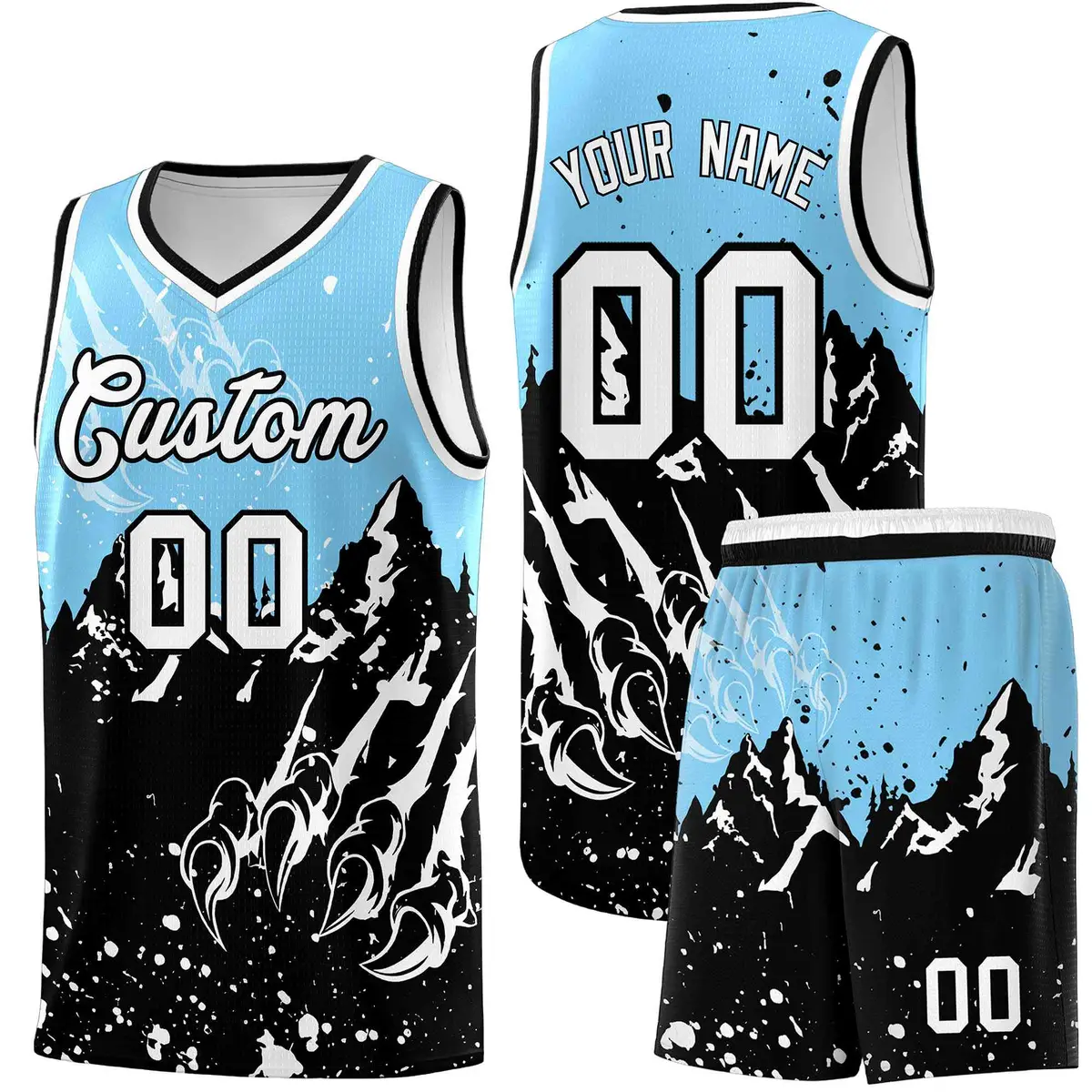 Light Blue Black Beast Pattern Sports Basketball Jersey