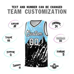 Light Blue Black Beast Pattern Sports Basketball Jersey 4