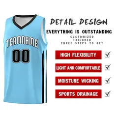 Men's Light Blue Black Classic Casual Basketball Jersey 4