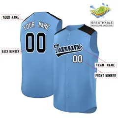 Light Blue Black Classic Sleeveless Baseball Jersey 2