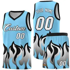 Light Blue Black Flame Hem Fashion Basketball Jersey 1