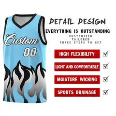 Light Blue Black Flame Hem Fashion Basketball Jersey 2