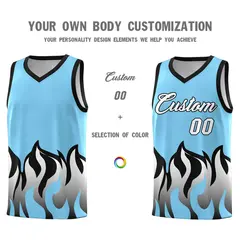 Light Blue Black Flame Hem Fashion Basketball Jersey 3