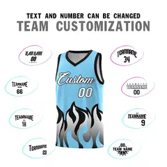 Light Blue Black Flame Hem Fashion Basketball Jersey 4