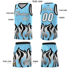Light Blue Black Flame Hem Fashion Basketball Jersey 5