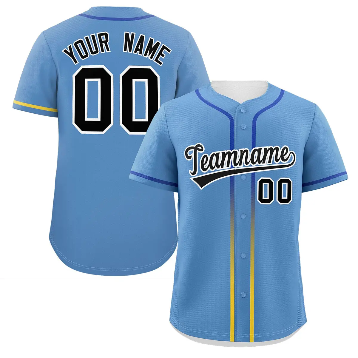 Light Blue Black Gradient Ribbed Authentic Baseball Jersey