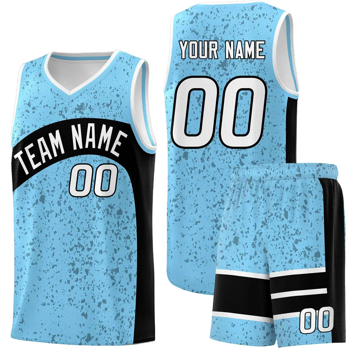 Light Blue Black Irregular Dot Graffiti Basketball Jersey