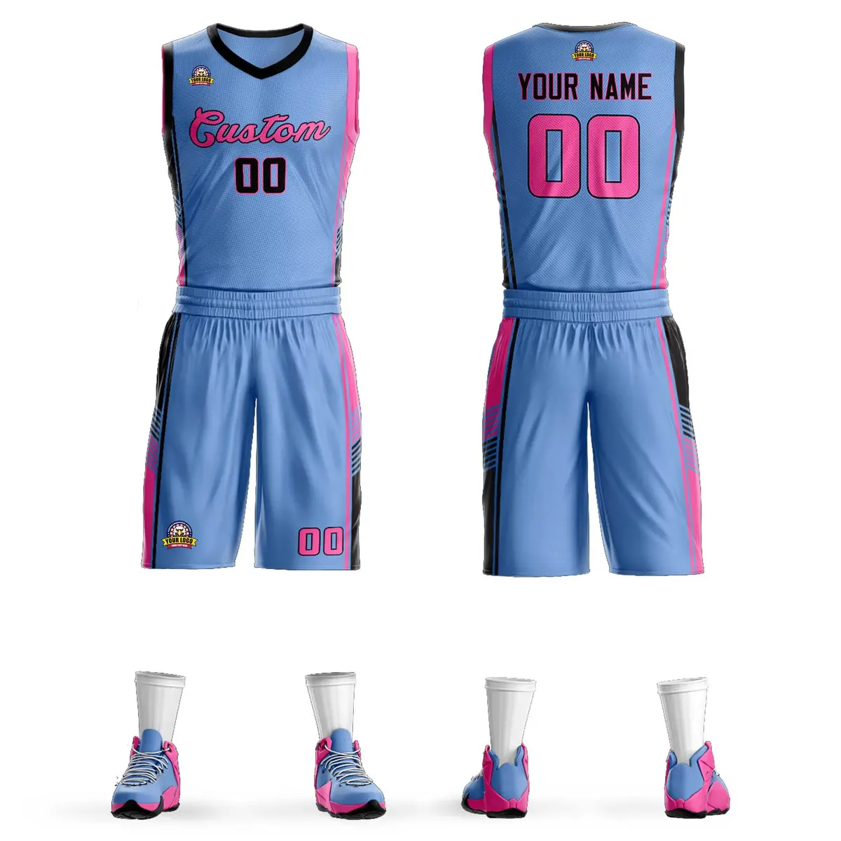 Light Blue Black-Pink Classic Sets Basketball Jersey