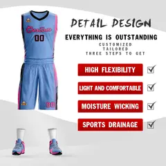 Light Blue Black-Pink Classic Sets Basketball Jersey 2