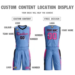 Light Blue Black-Pink Classic Sets Basketball Jersey 3