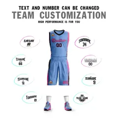Light Blue Black-Pink Classic Sets Basketball Jersey 4