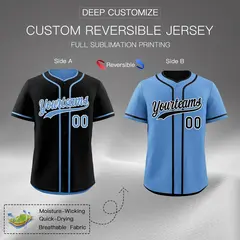 Light Blue Black Reversible Baseball Jersey Moisture-Wicking 2