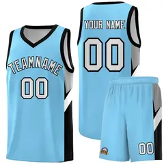 Light Blue Black Side Design Basketball Jersey 1