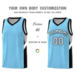 Light Blue Black Side Design Basketball Jersey 3