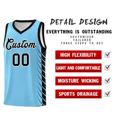 Light Blue Black Side Symmetrical Line Pattern Basketball Jersey 2