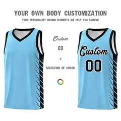 Light Blue Black Side Symmetrical Line Pattern Basketball Jersey 3
