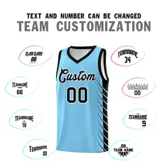 Light Blue Black Side Symmetrical Line Pattern Basketball Jersey 4