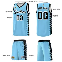Light Blue Black Side Symmetrical Line Pattern Basketball Jersey 5