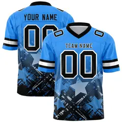 Light Blue Black Star Gradient Flag Football Jersey