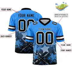 Light Blue Black Star Gradient Flag Football Jersey 2