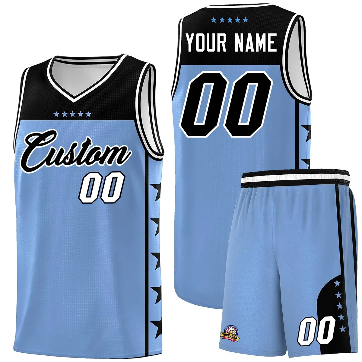Light Blue Black Star Pattern Sports Basketball Jersey