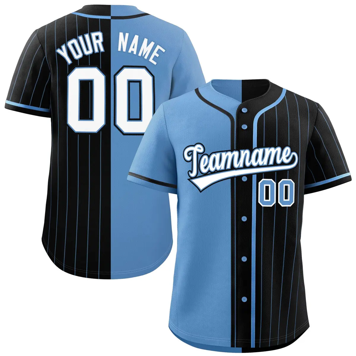 Light Blue Black Stripe-Solid Combo Baseball Jersey