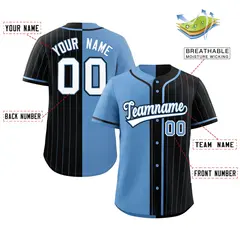 Light Blue Black Stripe-Solid Combo Baseball Jersey 2