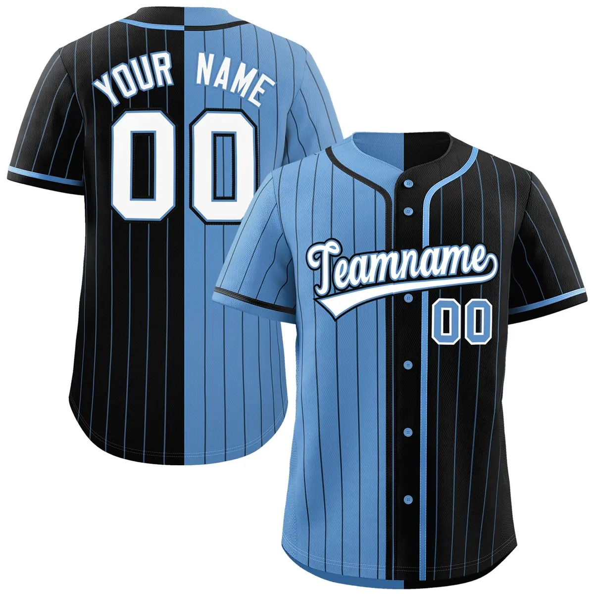 Light Blue Black Striped Two Tone Authentic Baseball Jersey