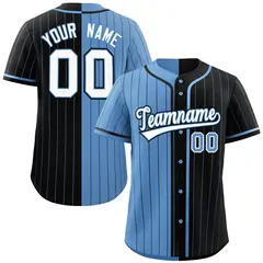 Light Blue Black Striped Two Tone Authentic Baseball Jersey 1