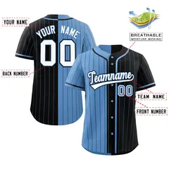 Light Blue Black Striped Two Tone Authentic Baseball Jersey 2