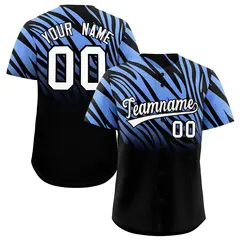 Light Blue Black Tiger Stripe Gradient Animal Print Baseball Jersey