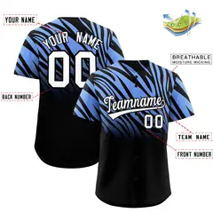 Light Blue Black Tiger Stripe Gradient Animal Print Baseball Jersey 2