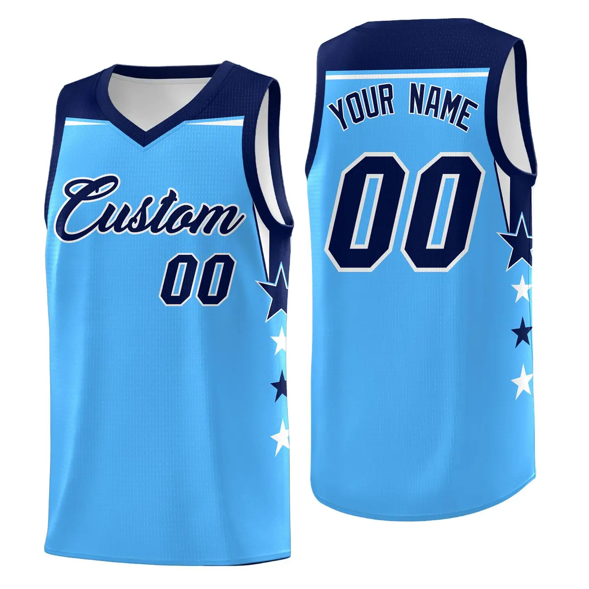 Light Blue Black Two Tone Side Star Color Block Basketball Jersey