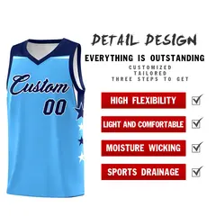 Light Blue Black Two Tone Side Star Color Block Basketball Jersey 2