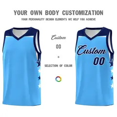 Light Blue Black Two Tone Side Star Color Block Basketball Jersey 3