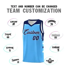 Light Blue Black Two Tone Side Star Color Block Basketball Jersey 4