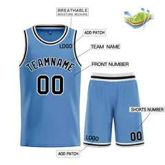 Light Blue Black-White Bull Classic Sets Basketball Jersey 3
